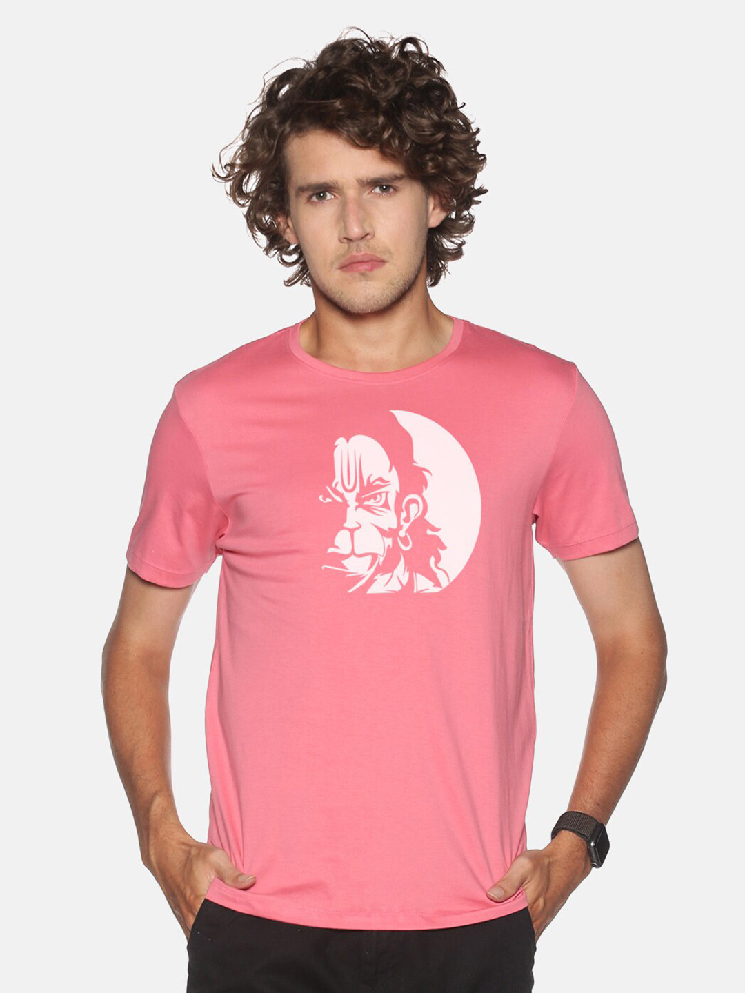 

BLACK RADIO Men Printed Slim Fit Cotton T-shirt, Pink