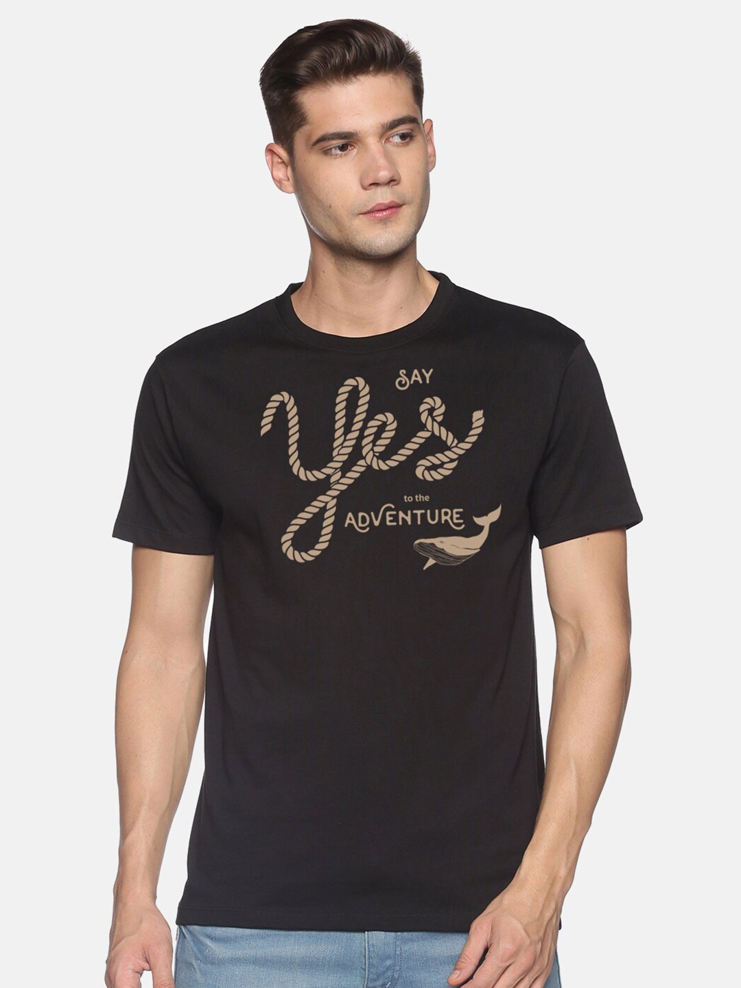 

BLACK RADIO Men Cotton Typography Printed T-shirt