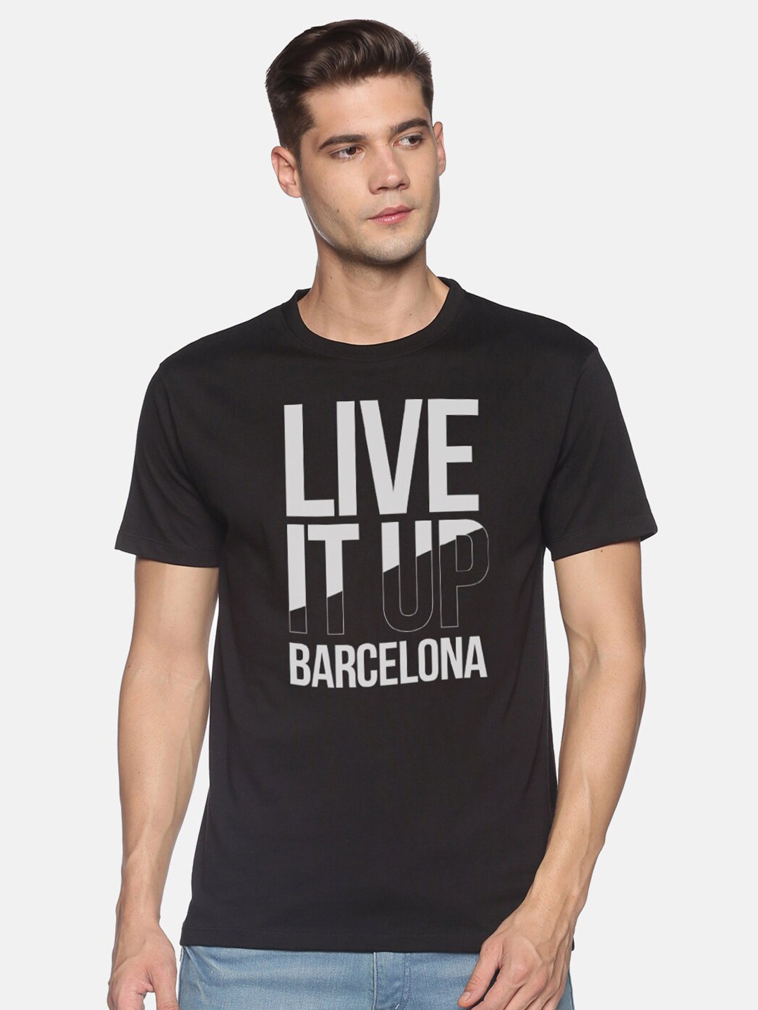 

BLACK RADIO Men Cotton Typography Printed T-shirt