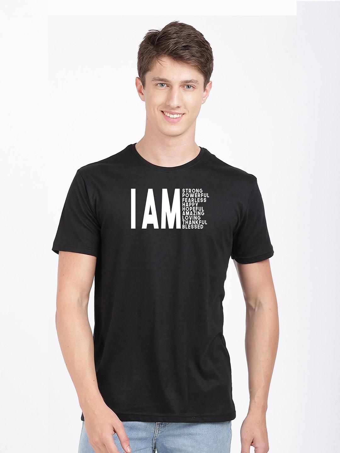 

BLACK RADIO Men Black Typography Printed Applique Slim Fit T-shirt