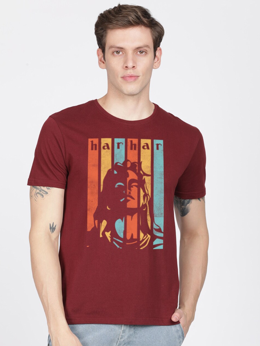 

BLACK RADIO Men Maroon Printed Slim Fit T-shirt