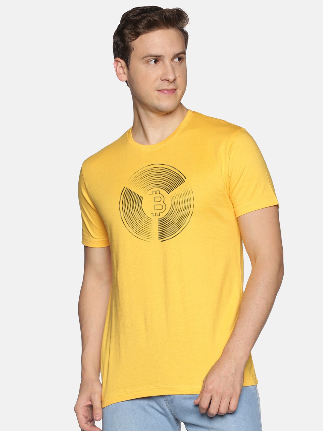 

BLACK RADIO Men Printed Slim Fit Cotton T-shirt, Yellow