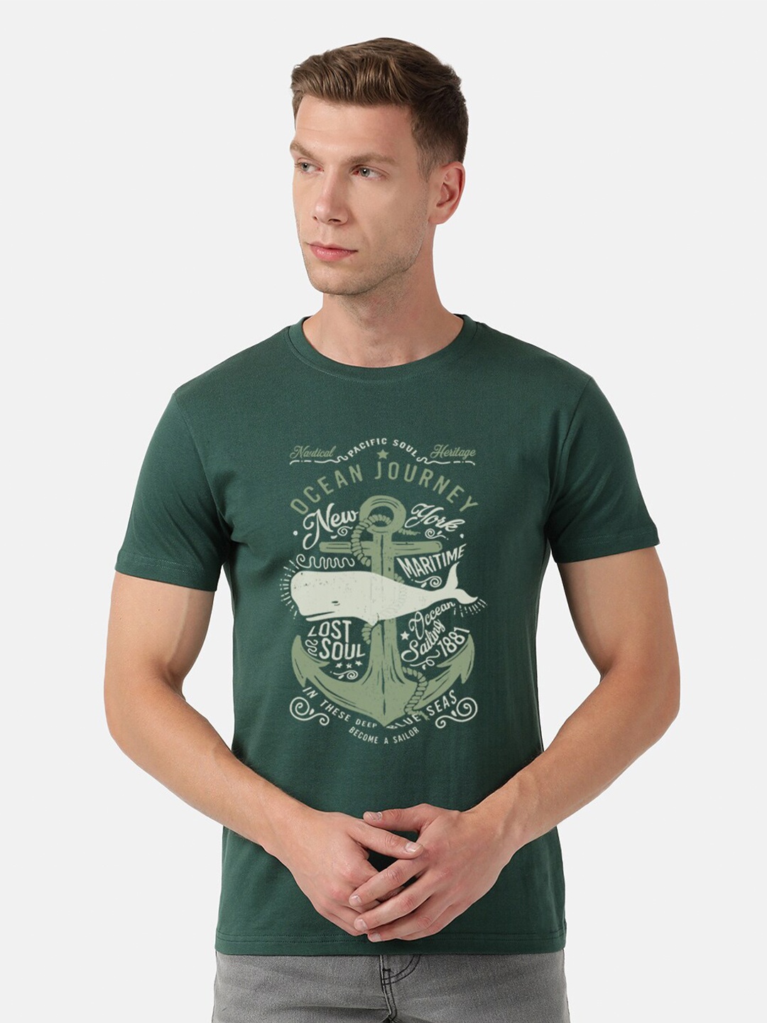 

BLACK RADIO Men Printed Slim Fit T-shirt, Olive