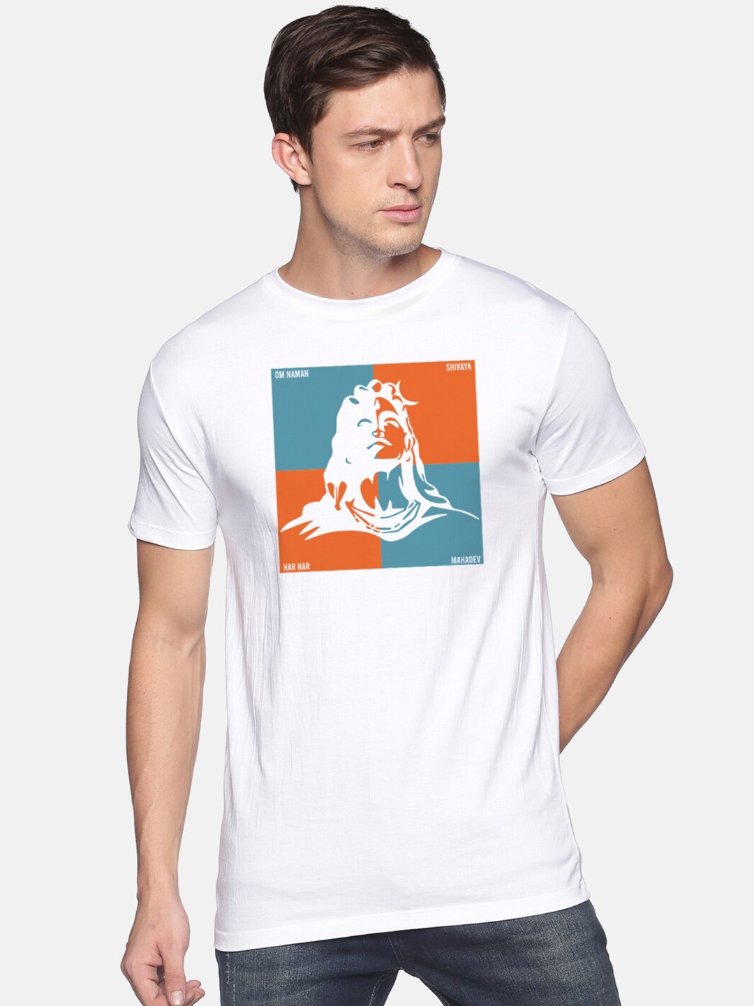 

BLACK RADIO Men Printed Pure Cotton Slim Fit T-shirt, White