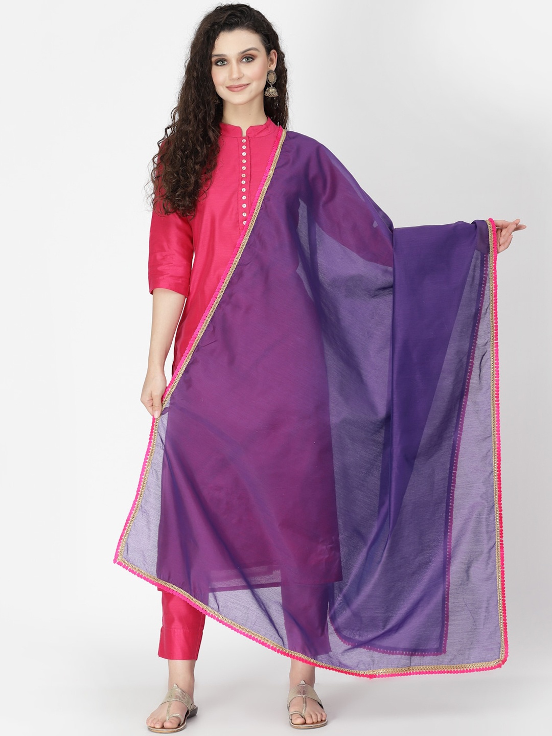 

Desi Weavess Women Regular Kurta with Trousers & Dupatta, Pink