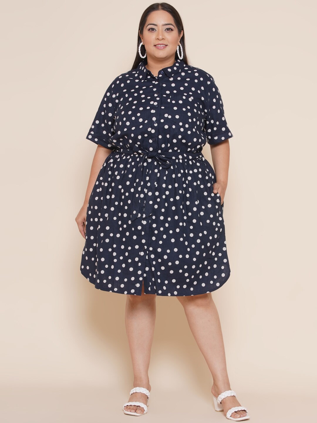 

Kiaahvi by JOHN PRIDE Plus Size Linen Shirt Dress, Navy blue