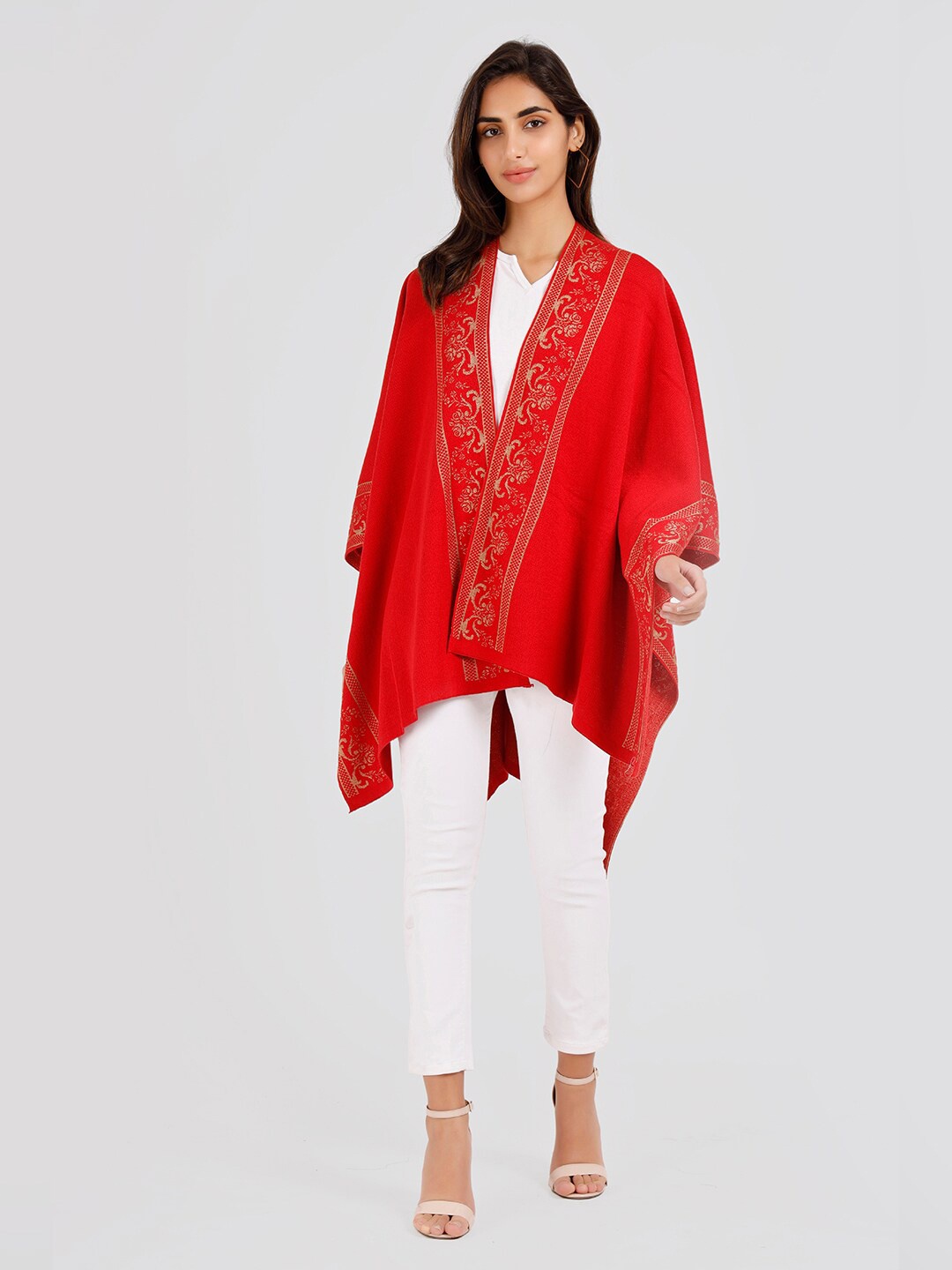 

KEIKO Women Long Sleeve Open Front Acrylic Shrug, Red