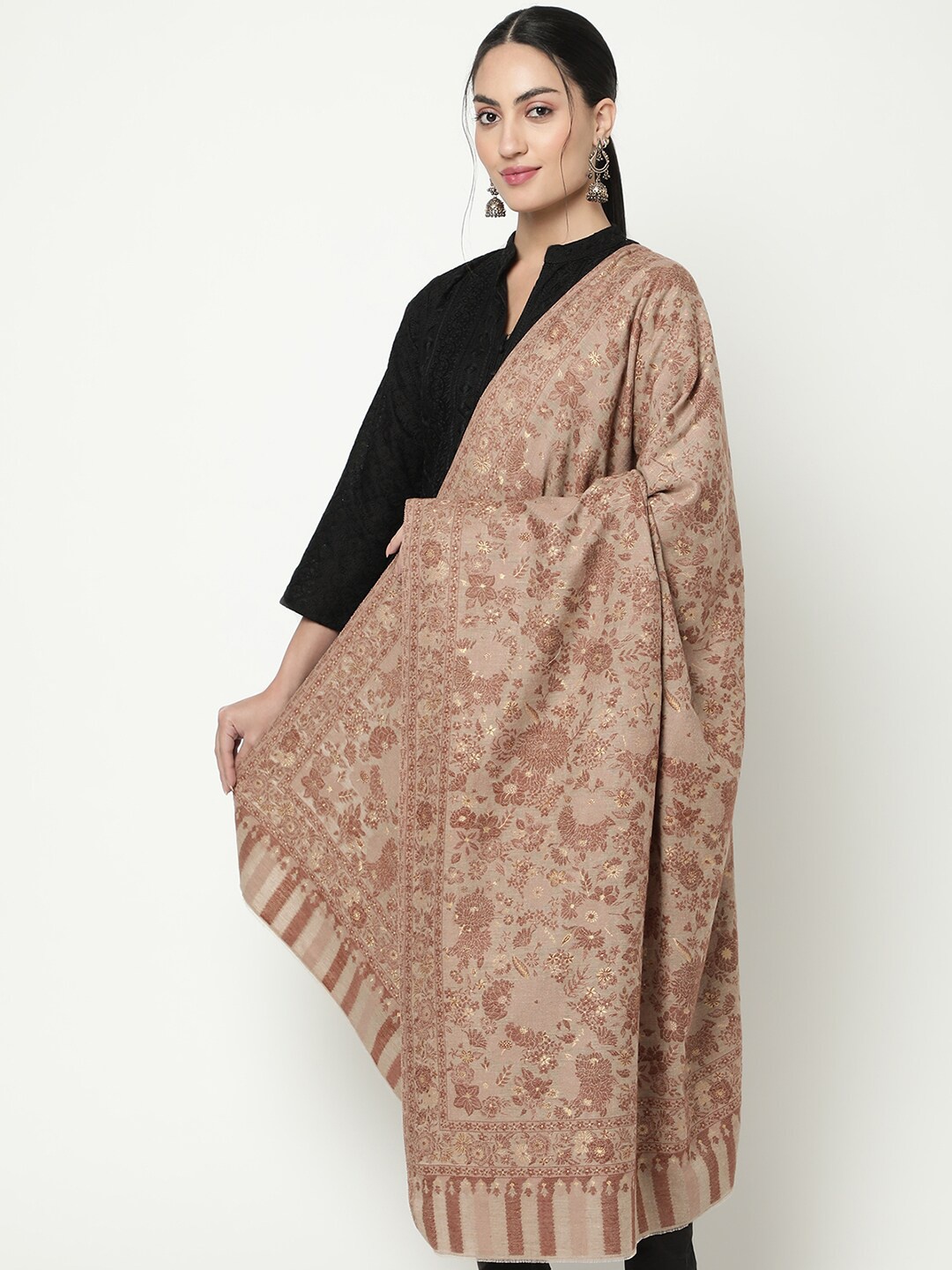 

La Vastraa Women Woven Design Woolen Shawl, Beige