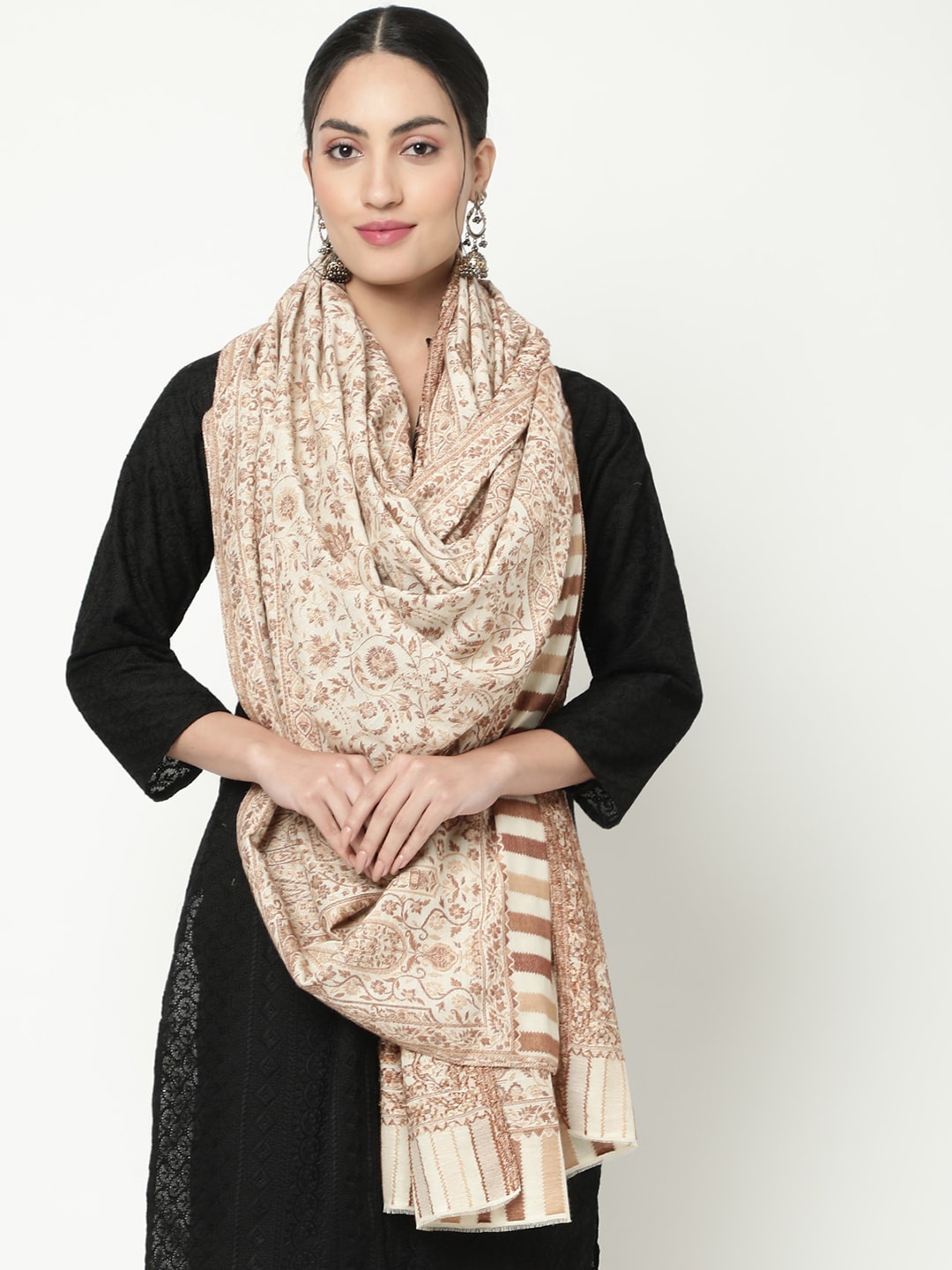 

La Vastraa Women Woven Design Woolen Shawl, White