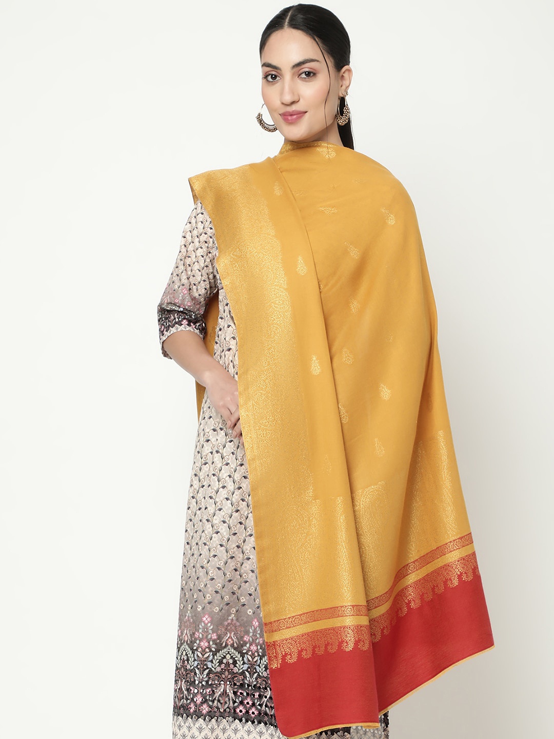 

La Vastraa Women Woven-Design Woolen Shawl, Yellow