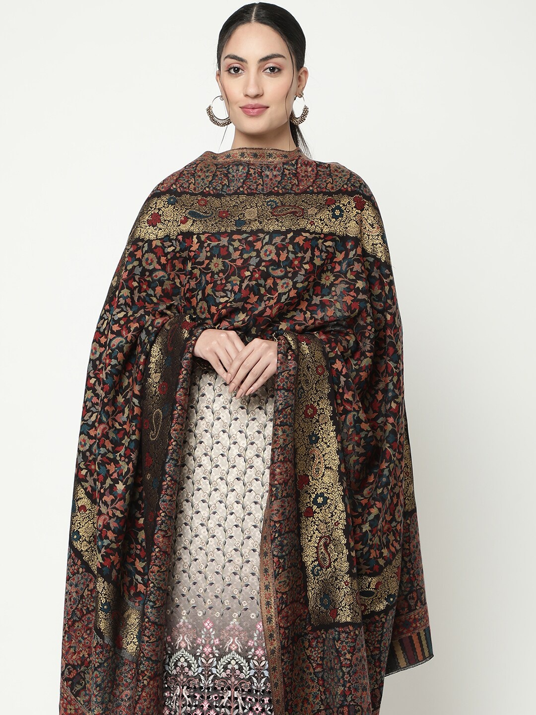 

La Vastraa Women Woven Design Woolen Shawl, Black