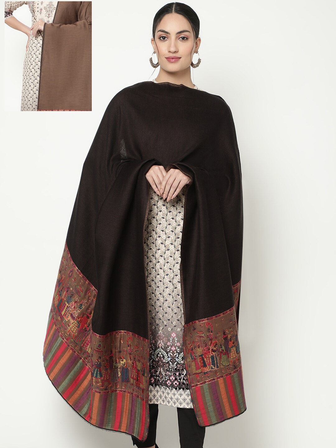 

La Vastraa Woven-Design Woolen Shawl, Beige