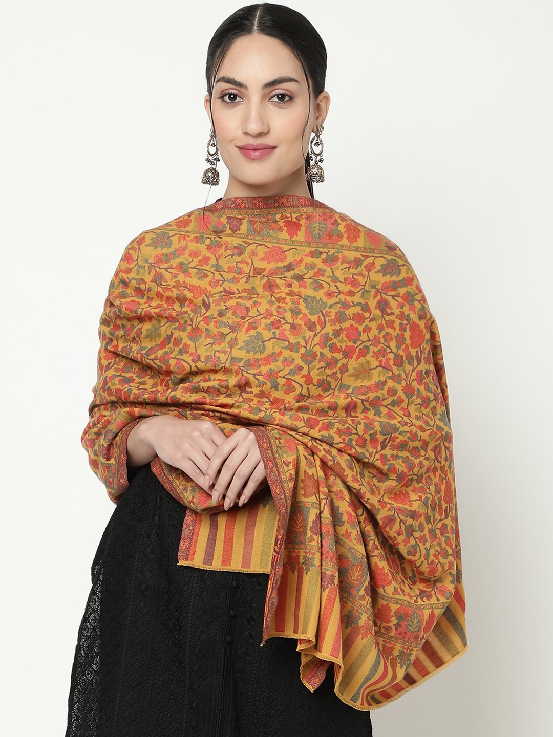 

La Vastraa Woven-Design Woolen Shawl, Mustard