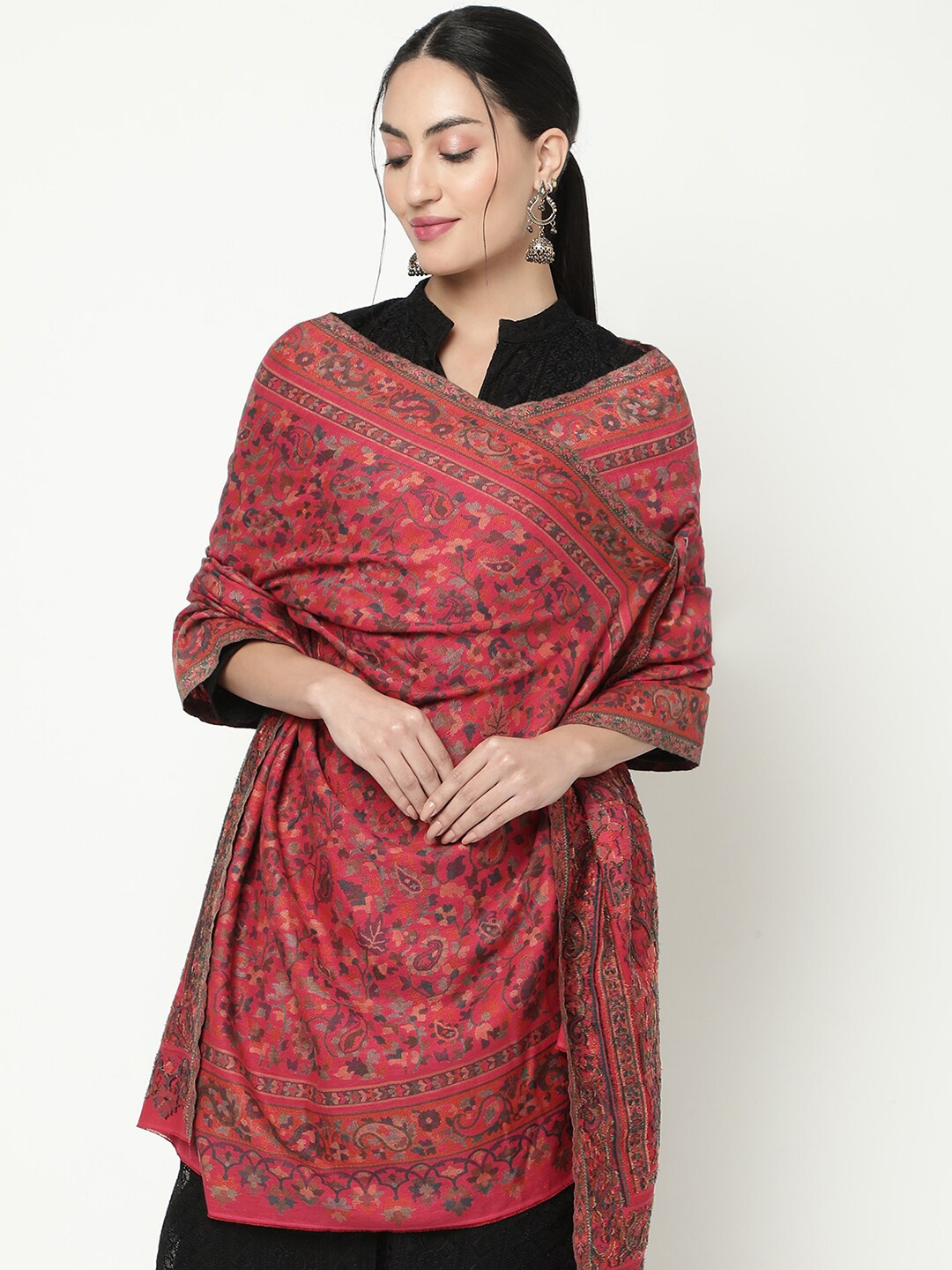 

La Vastraa Woven-Design Woolen Shawl, Pink