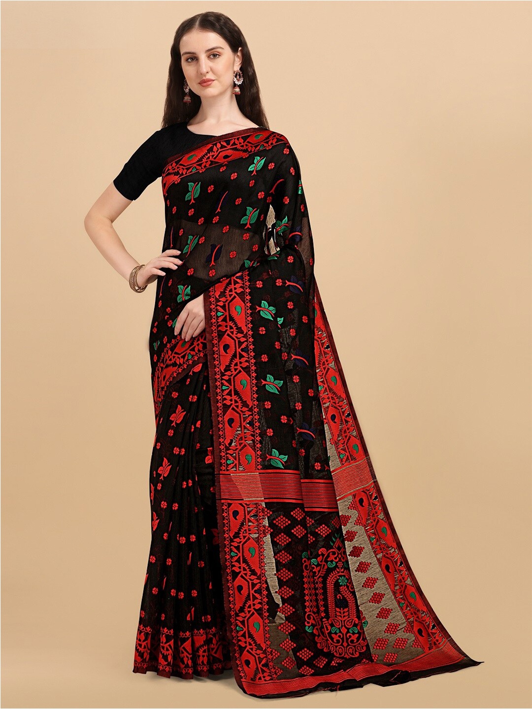 

Naishu Trendz Floral Pure Silk Kanjeevaram Saree, Black