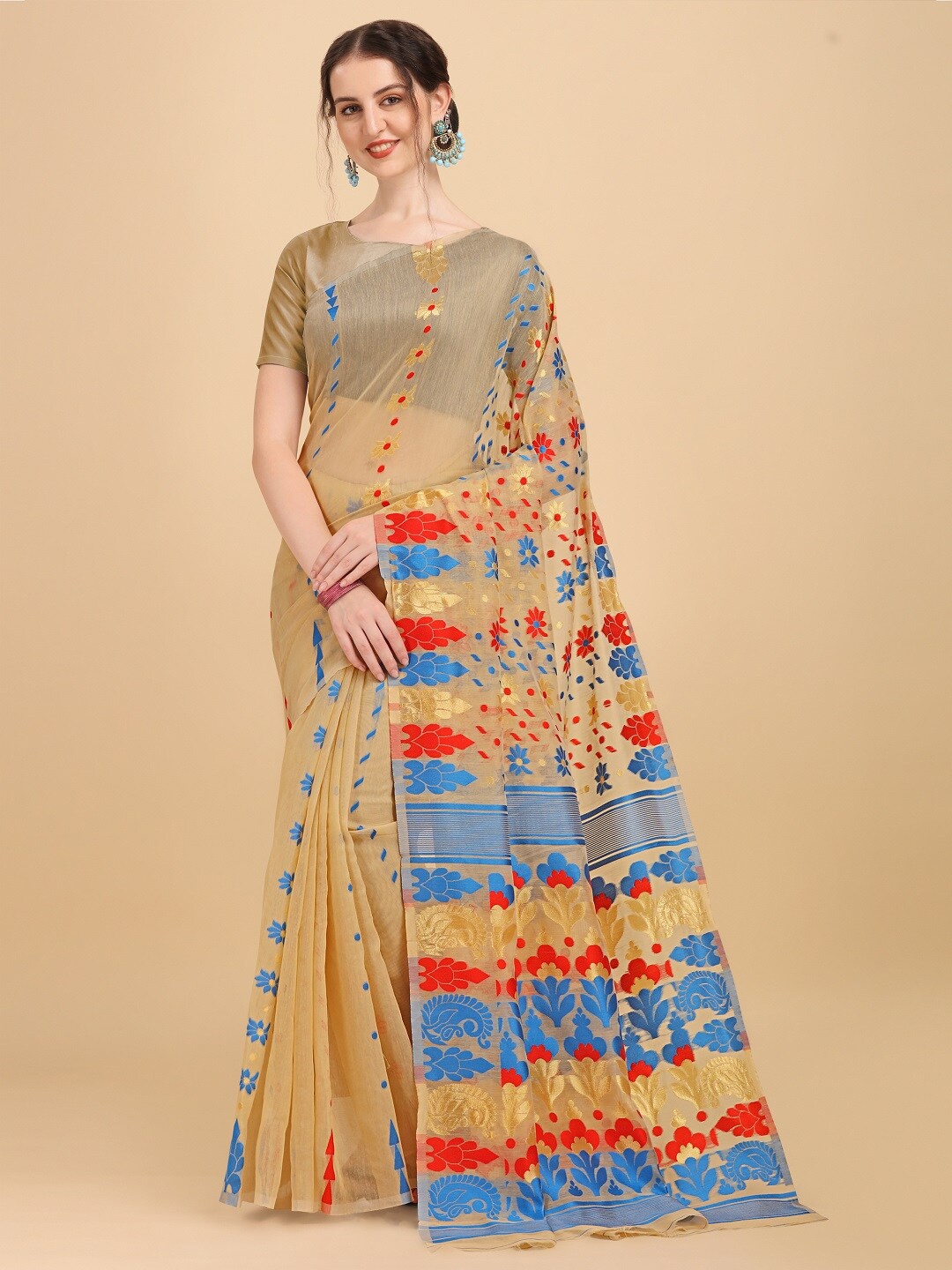 

Naishu Trendz Woven Design Pure Silk Kanjeevaram Saree, Beige