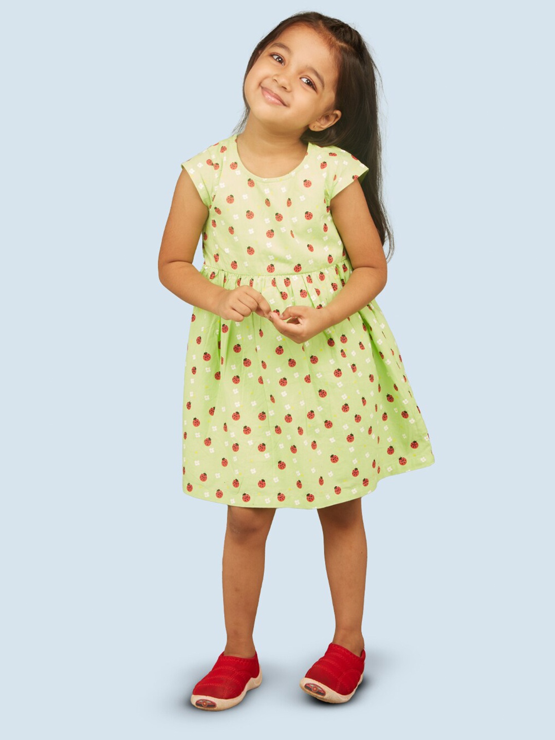 

Zalio Girls Printed Cotton Fit and Flare Dress, Lime green