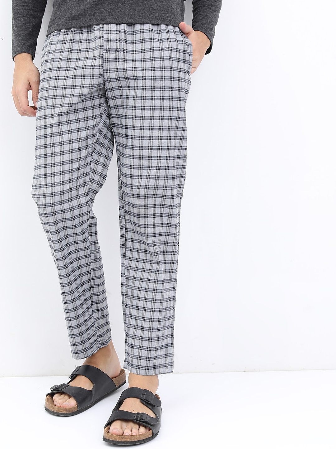 

HIGHLANDER Men Checked Lounge Pants, Grey