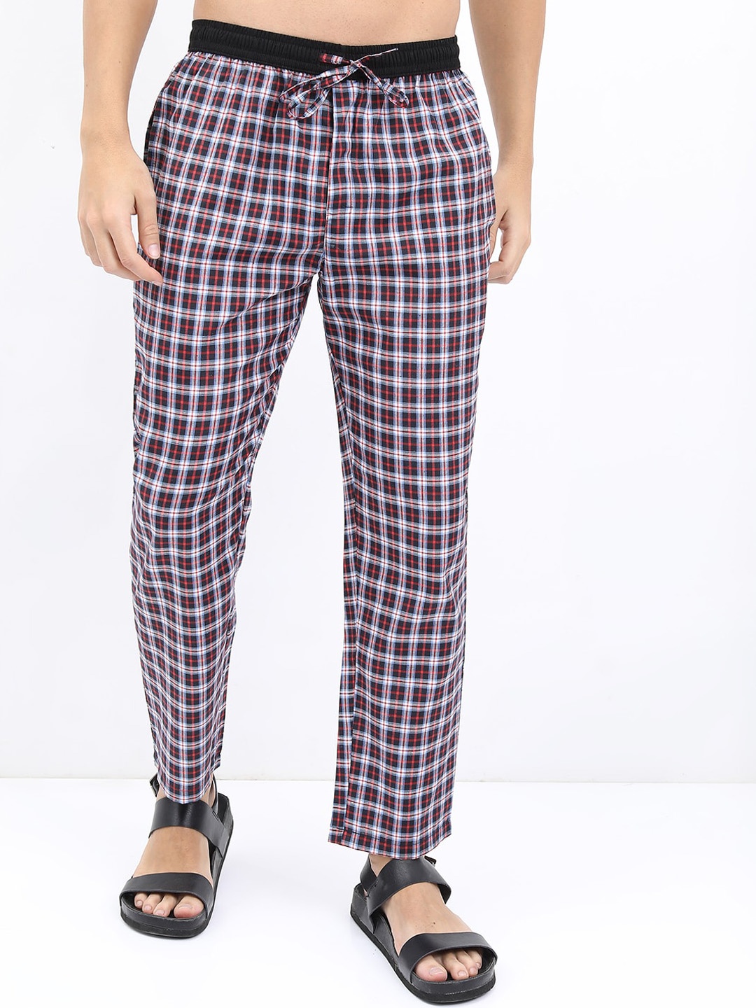 

HIGHLANDER Men Checked Mid-Rise Lounge Pants, Red