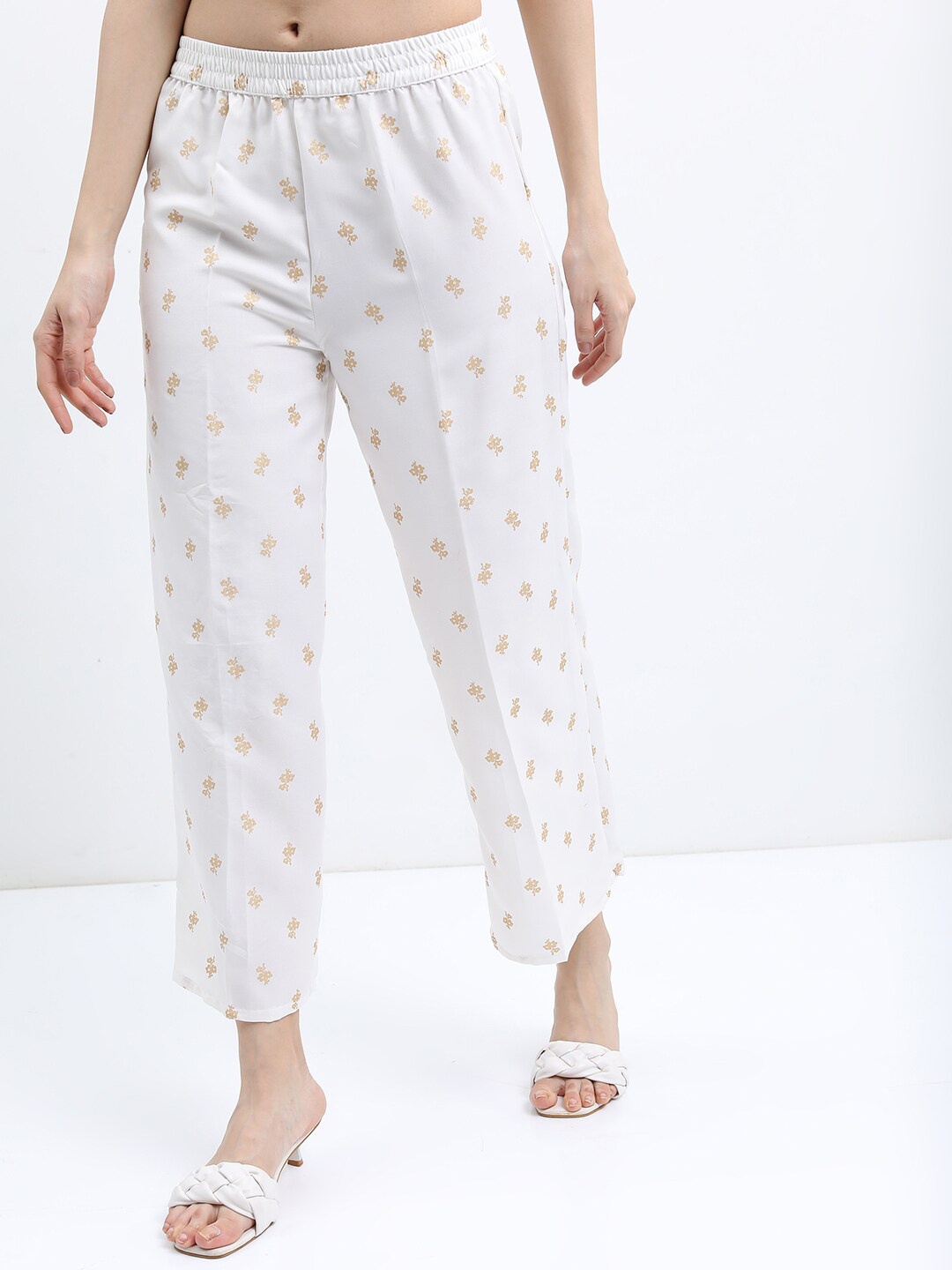 

Vishudh Women Floral Printed Ethnic Palazzos, Off white
