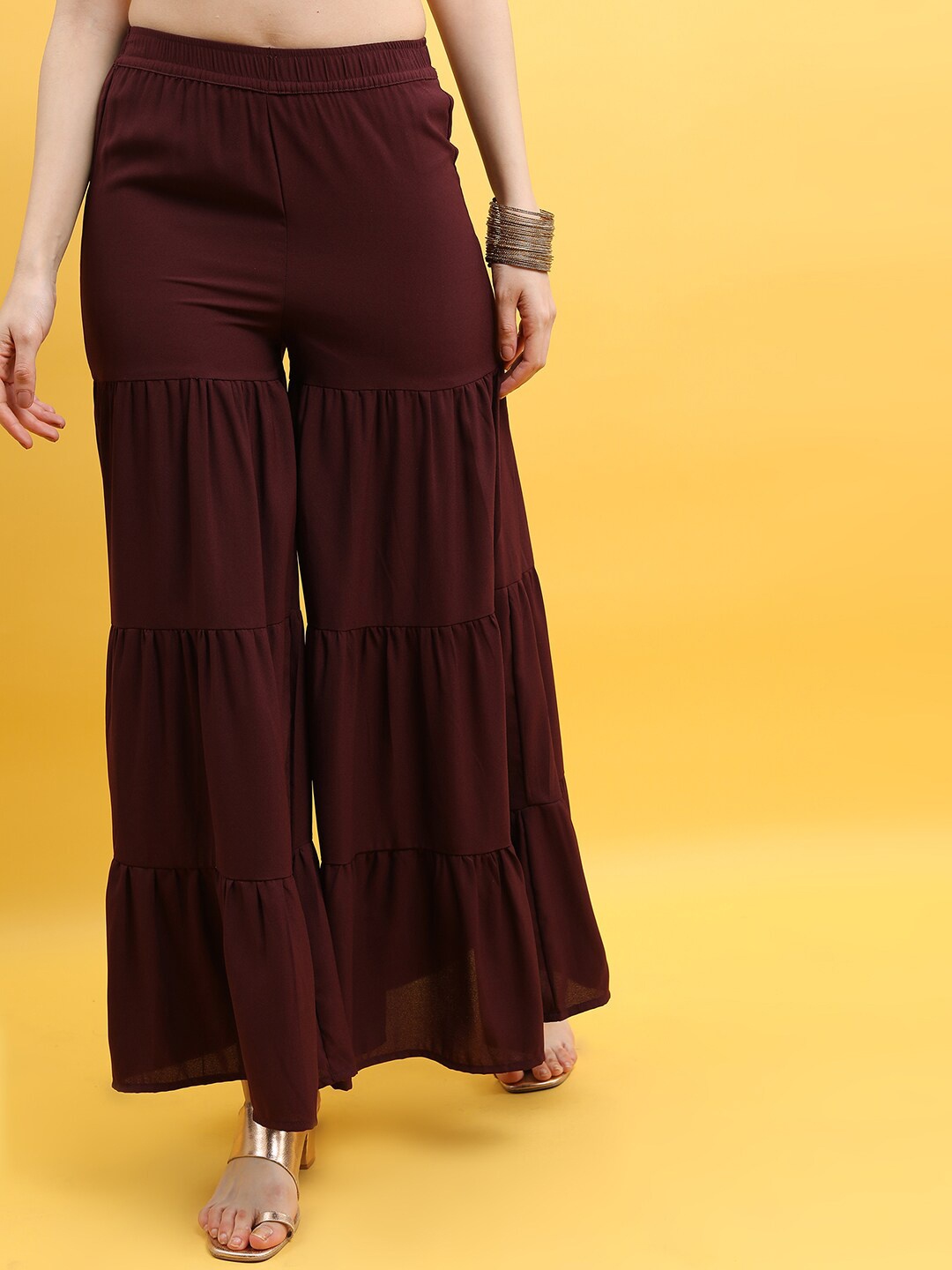 

Vishudh Women Flared Ethnic Palazzos, Maroon