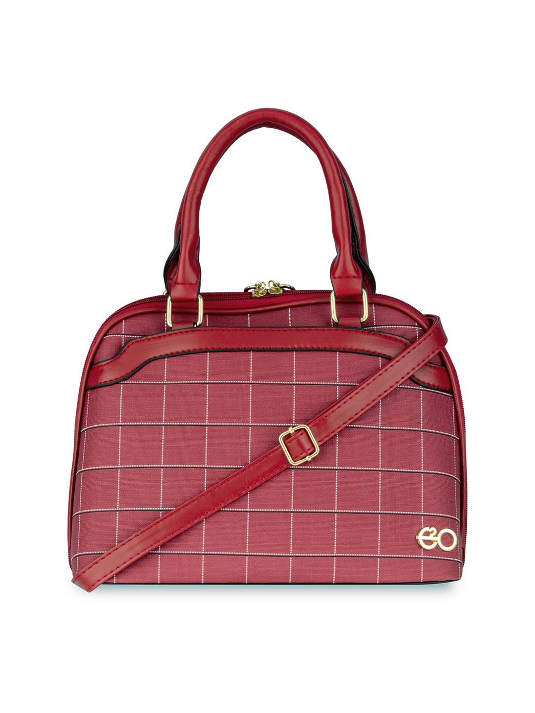 

E2O Geometric Checked PU Structured Handheld Bag with Quilted, Red