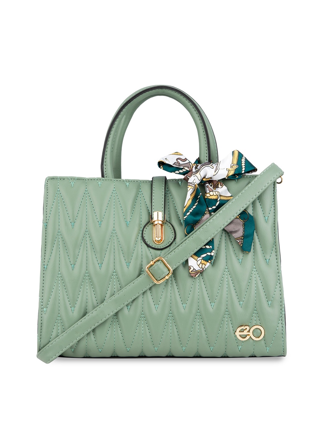 

E2O Printed PU Structured Handheld Bag with Quilted, Green