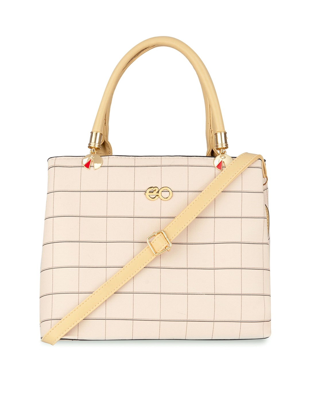 

E2O Checked Checked PU Structured Handheld Bag with Quilted, Beige