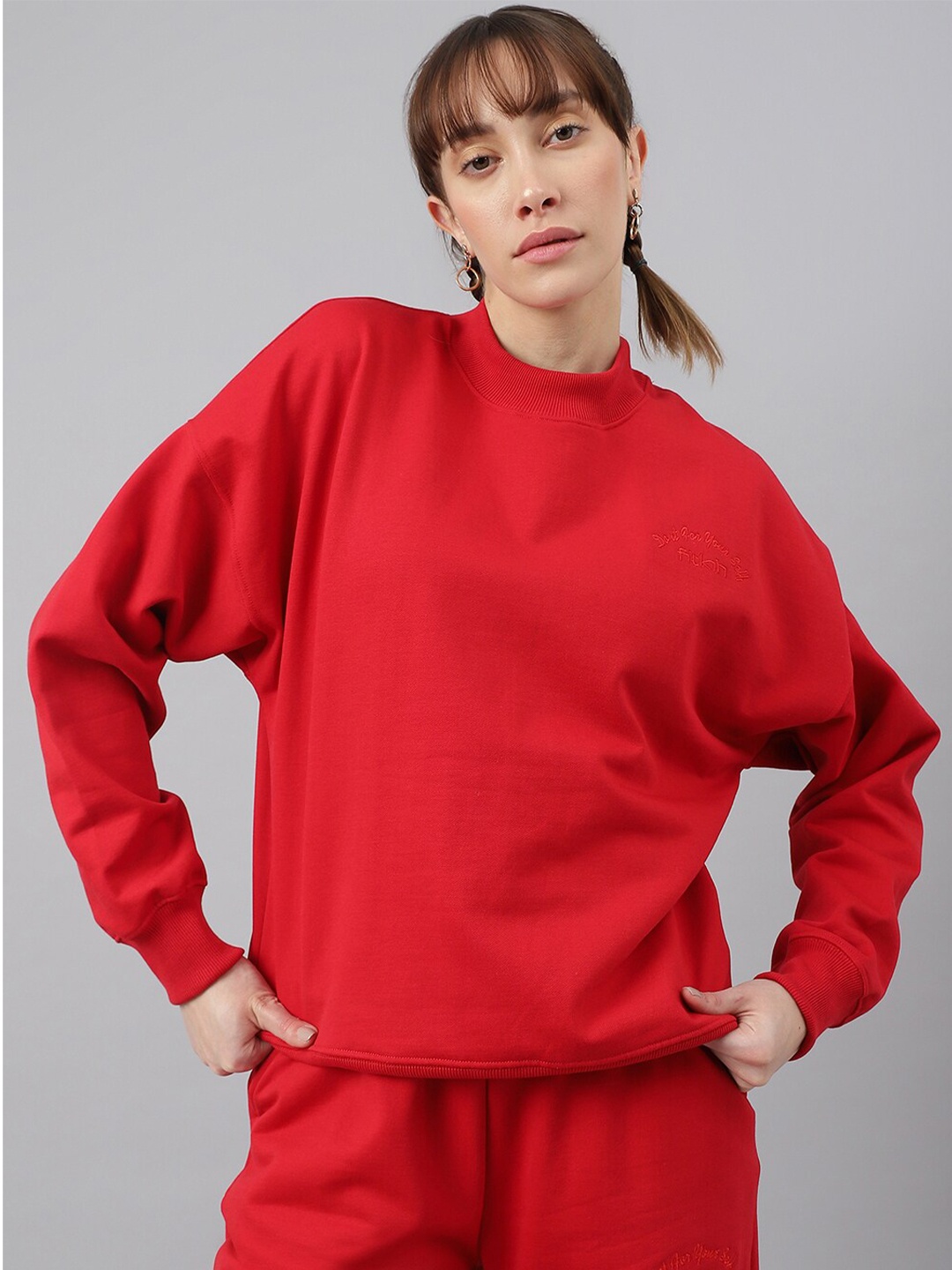 

Fitkin Women Round Neck Regular Fit Sweatshirt, Red