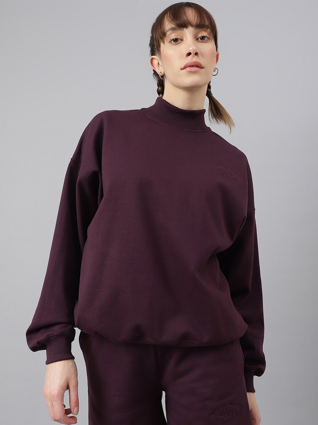 

Fitkin Women High Neck Oversized Sweatshirt, Burgundy