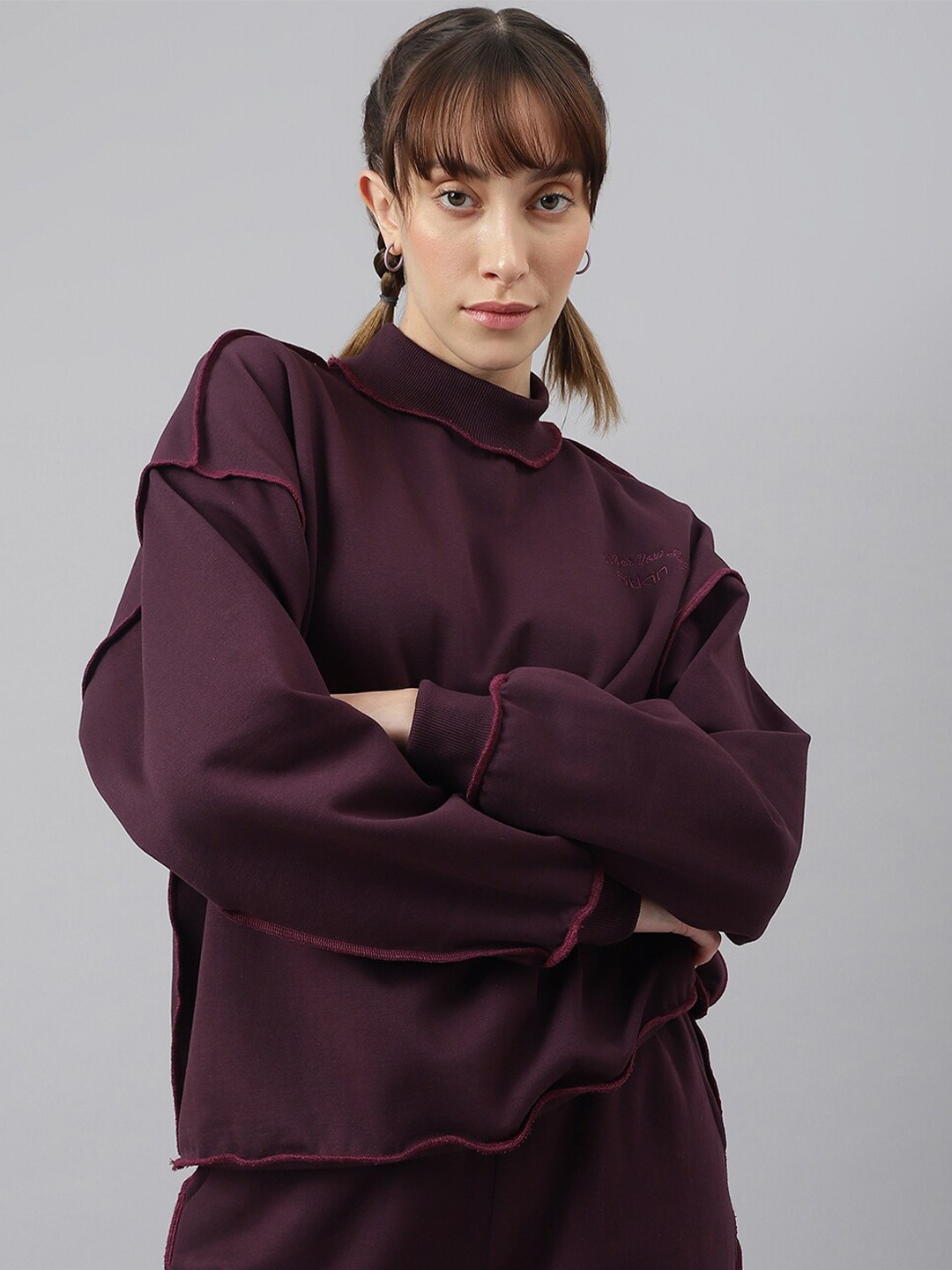 

Fitkin Women Purple Crew Neck Oversized Sweatshirt