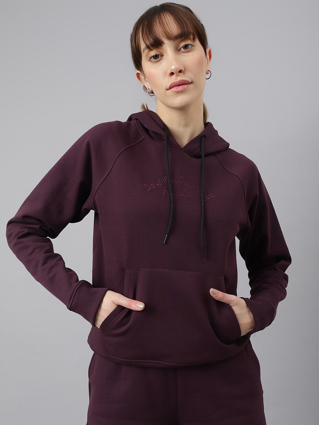 

Fitkin Women Fleece Regular Fit Hooded Sweatshirt, Purple