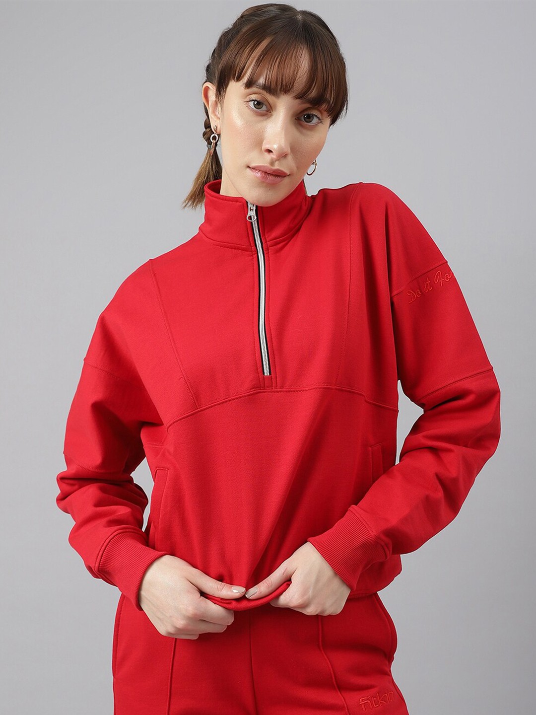 

Fitkin Mock Collar Pullover Sweatshirt, Red