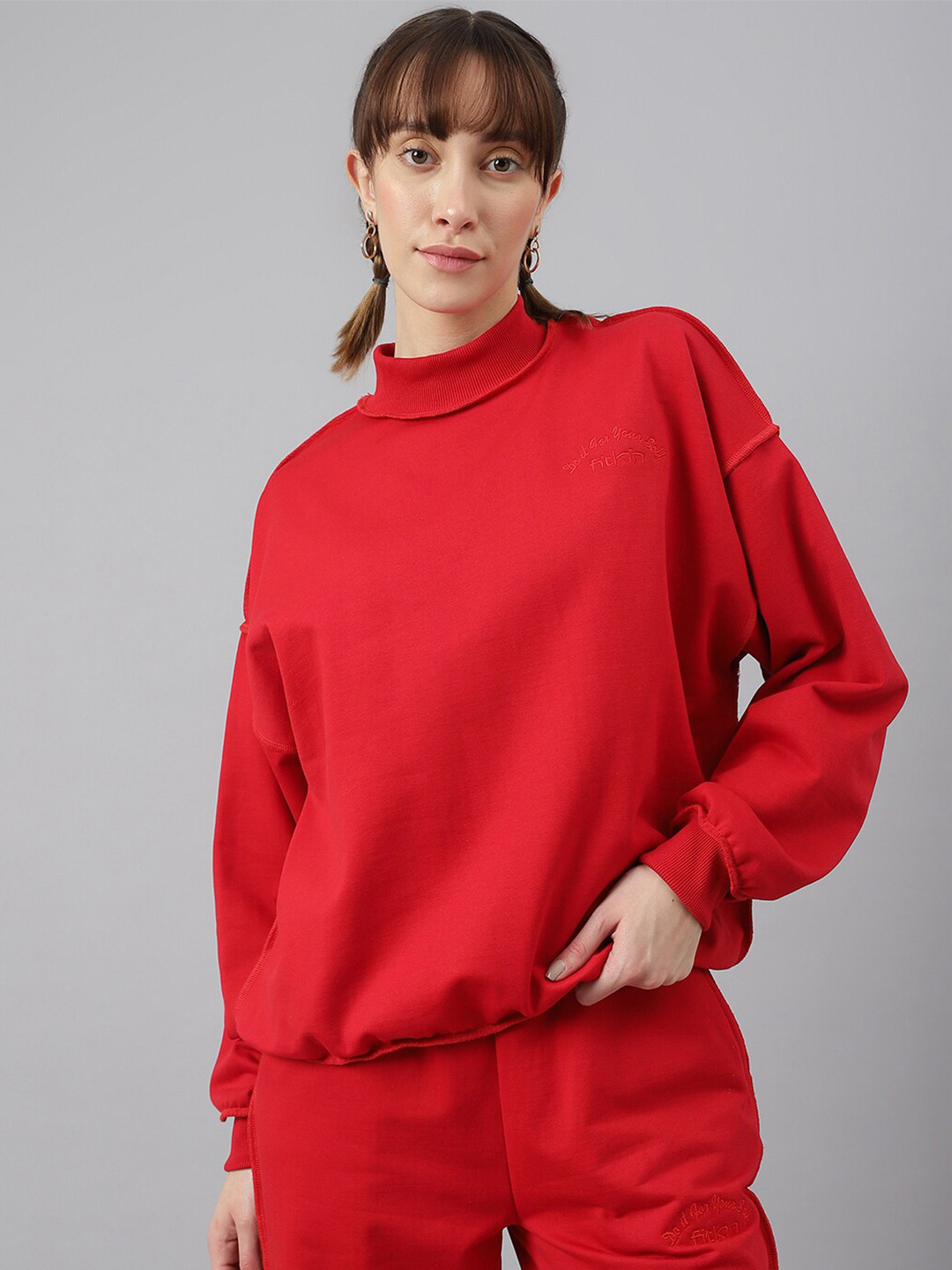 

Fitkin Women Red Crew Neck Oversized Designer Sweatshirt