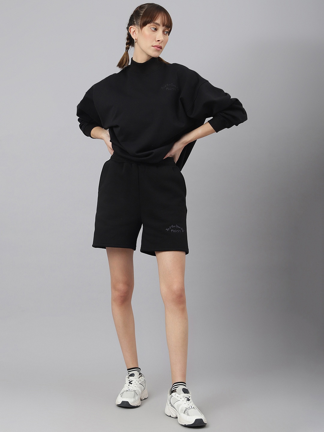

Fitkin Women High-Rise Fleece Shorts, Black