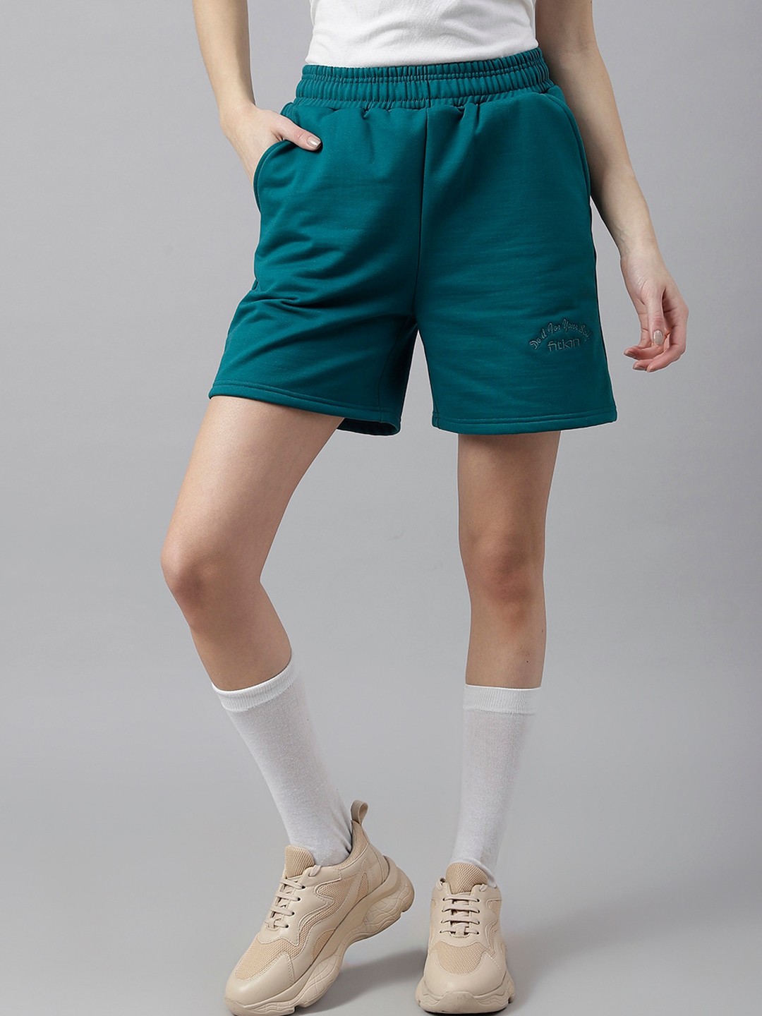 

Fitkin Womens High-Waist Fleece Sports Shorts, Teal
