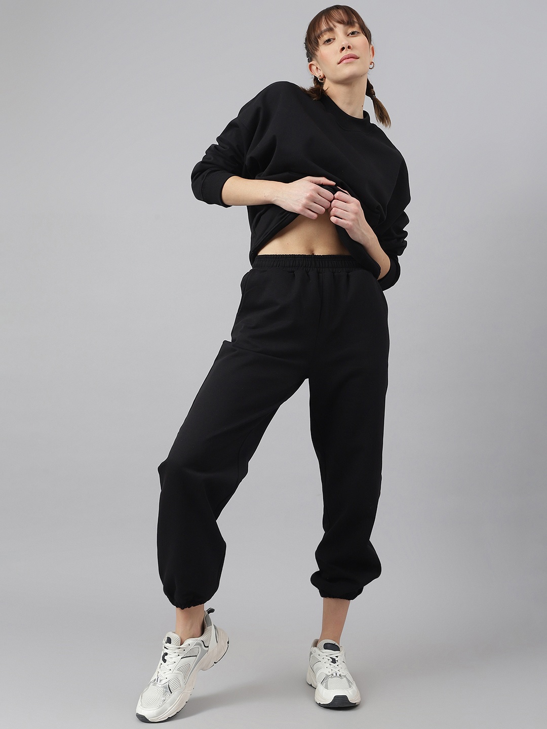 

Fitkin Women Oversized Fleece Joggers, Black