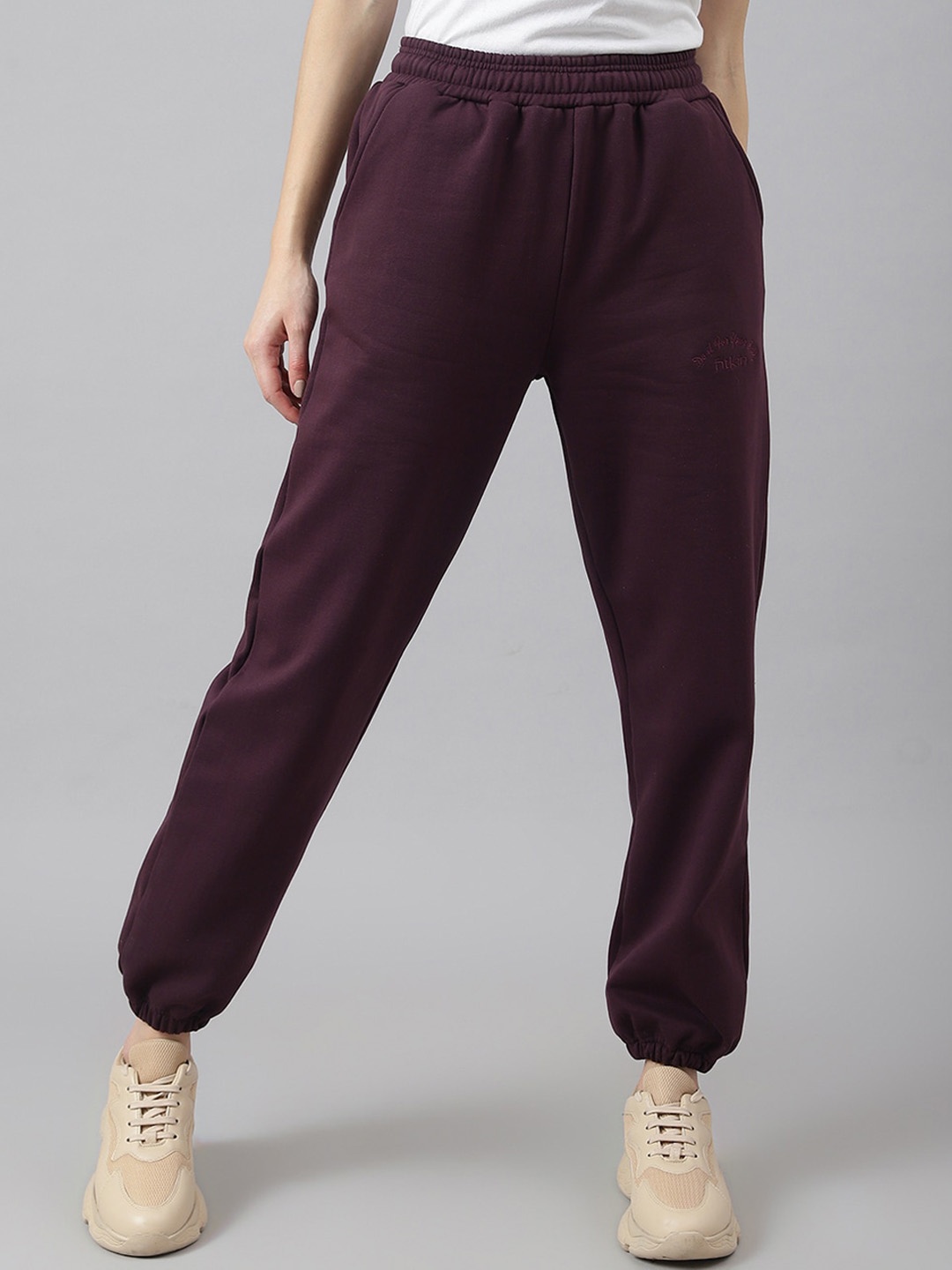 

Fitkin Women Brand Logo Embroidered Relaxed Fit Joggers, Purple
