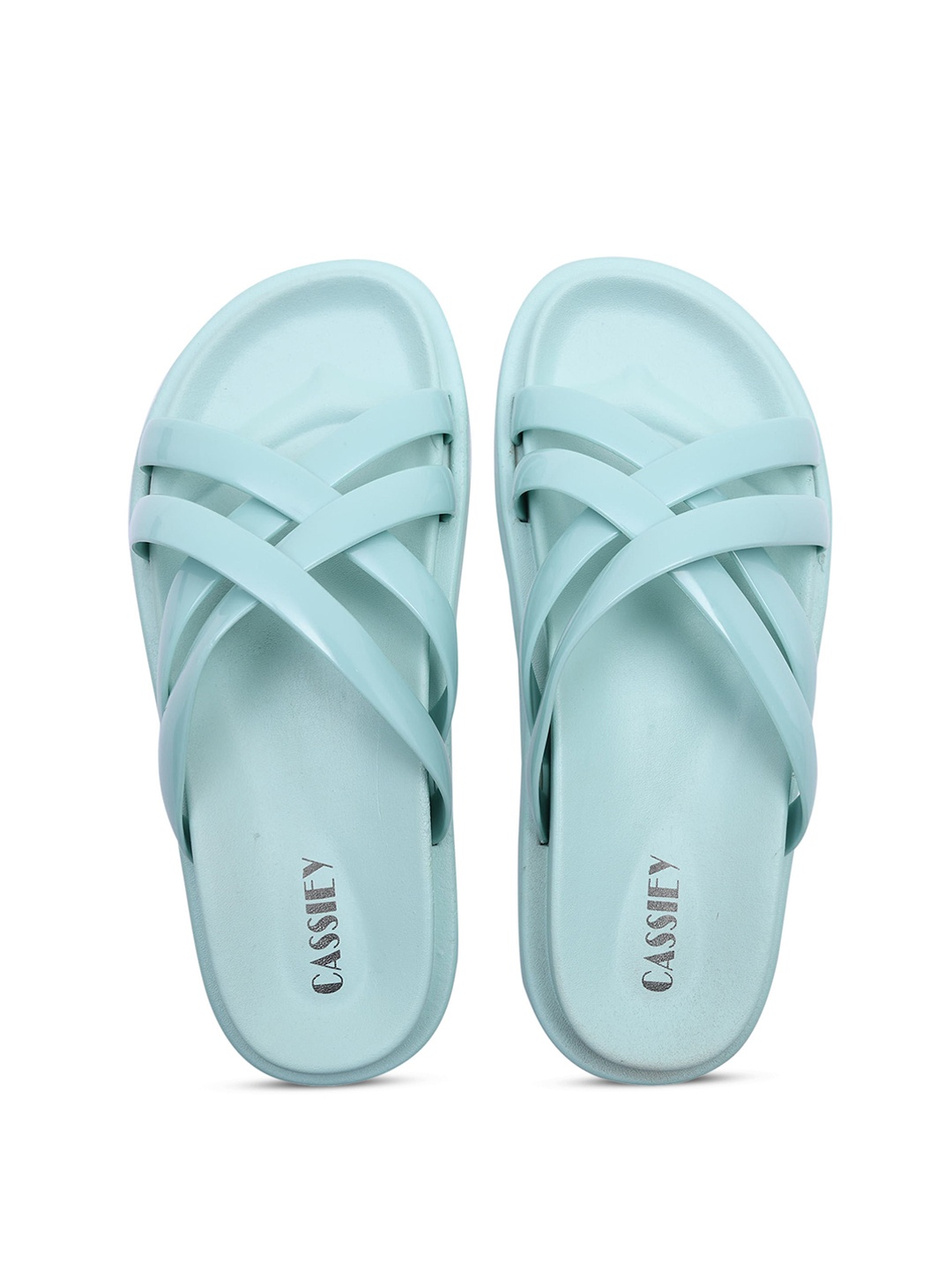 

CASSIEY Women Striped Rubber Sliders, Sea green