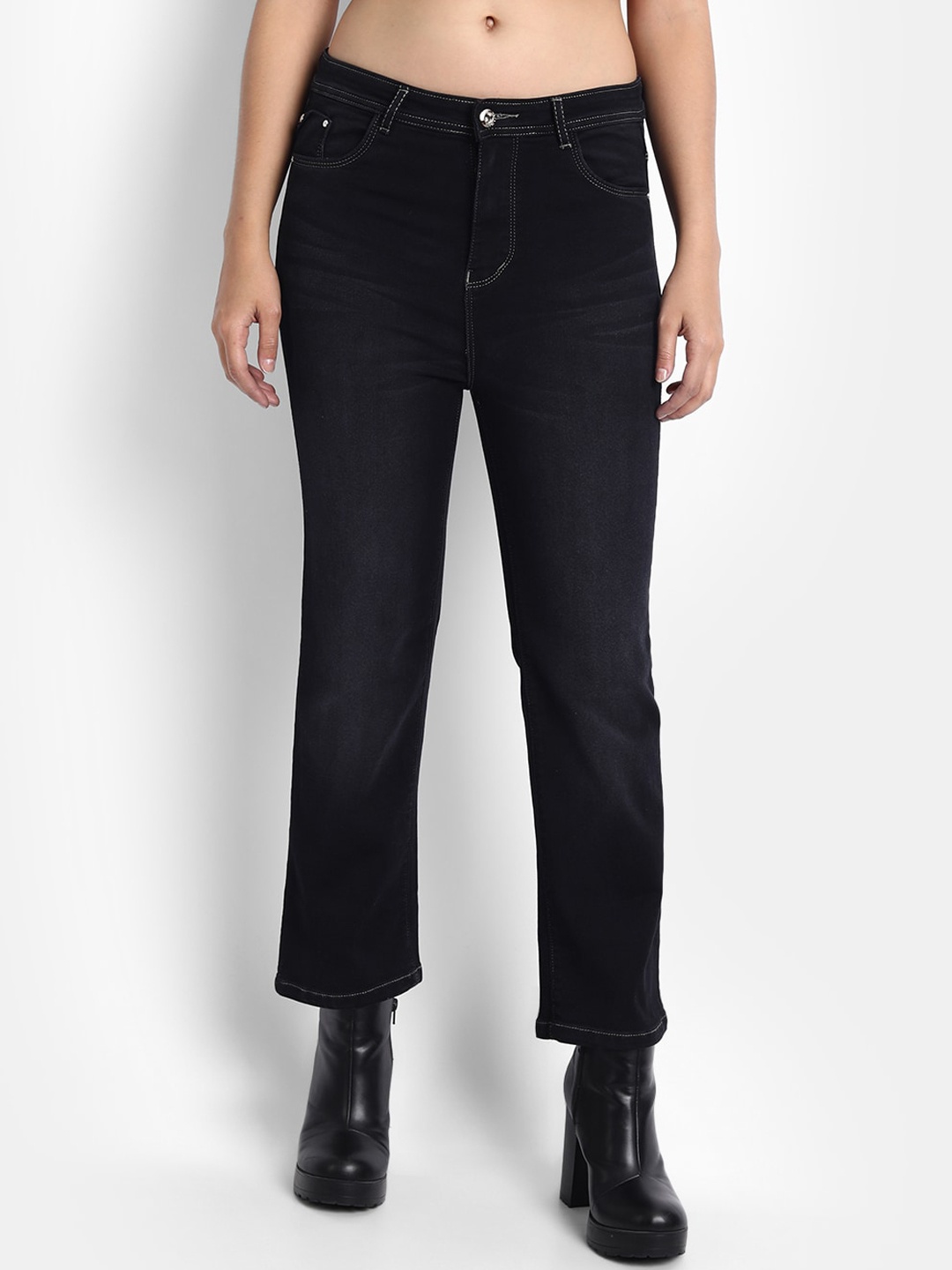 

BROADSTAR Women Straight Fit Stretchable Jeans, Black
