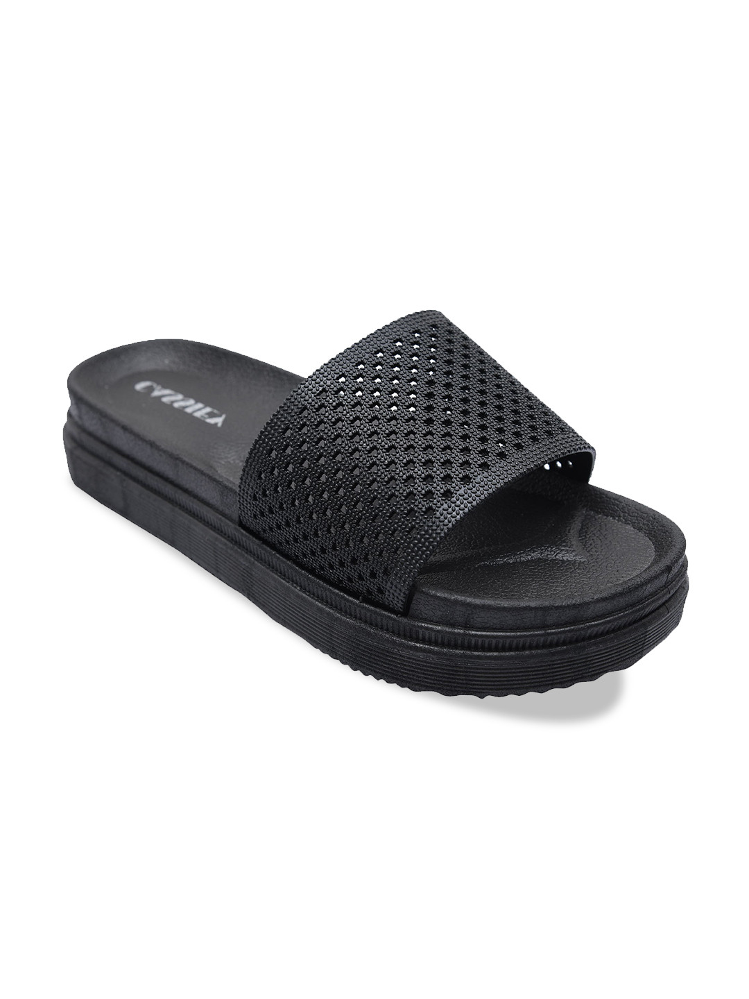 

CASSIEY Women Rubber Sliders, Black
