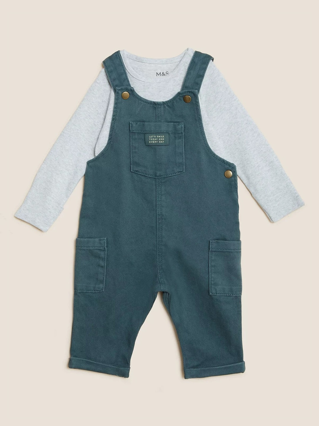 

Marks & Spencer Infant Boys Pure Cotton Denim Dungaree With Bodysuit, Green