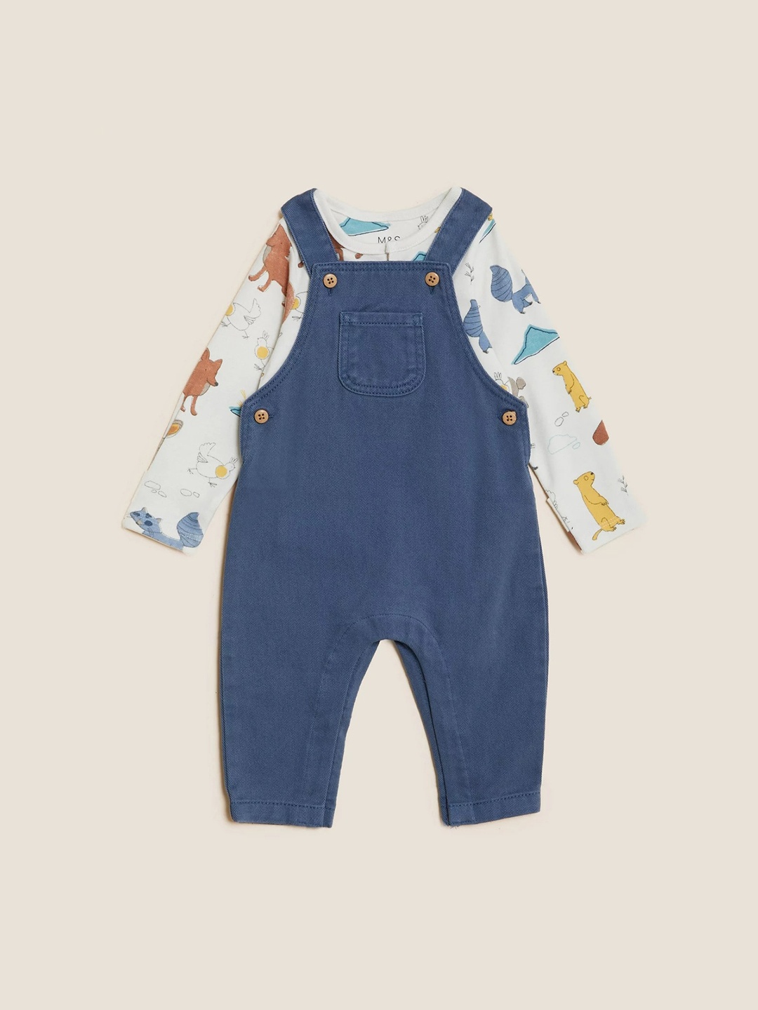 

Marks & Spencer Infants Pure Cotton Dungarees With Bodysuit, Navy blue