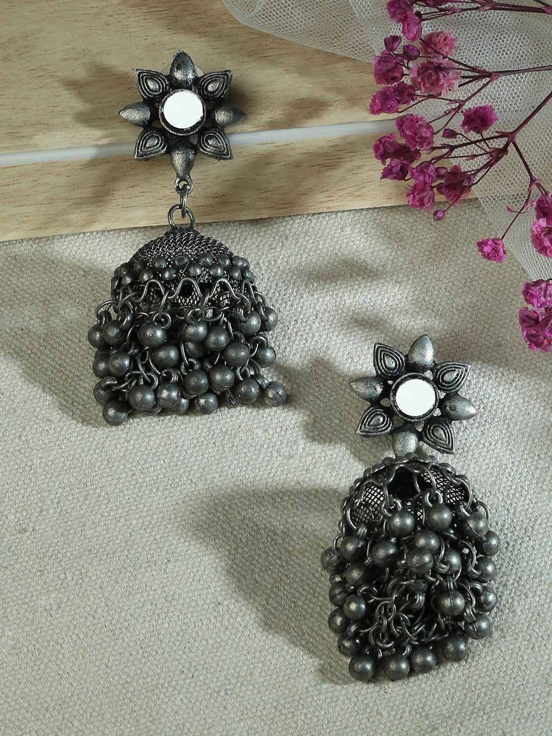 

Fida Silver Plated Contemporary Jhumkas Earrings
