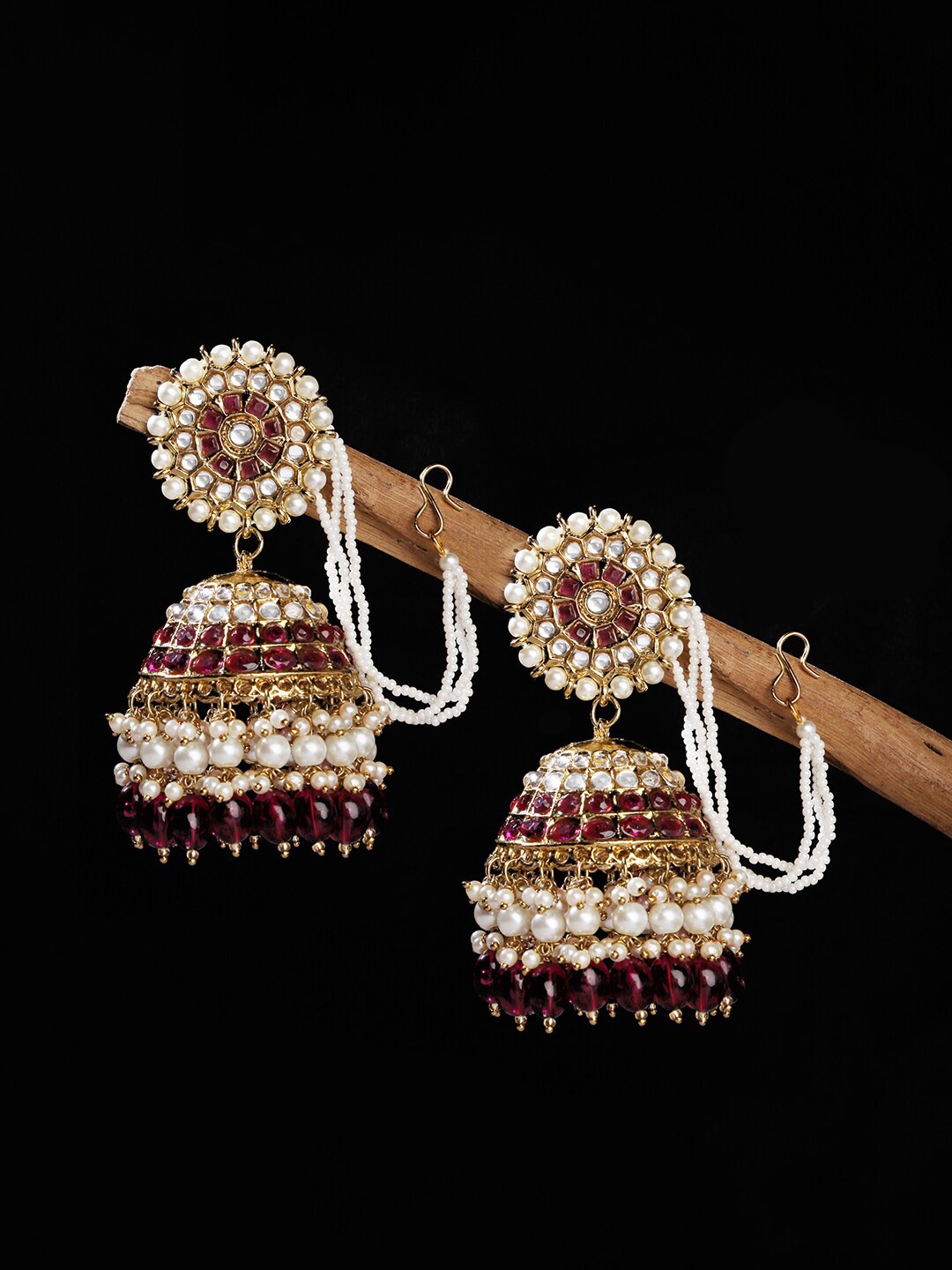 

Fida Gold Plated Contemporary Jhumkas Earrings, Pink