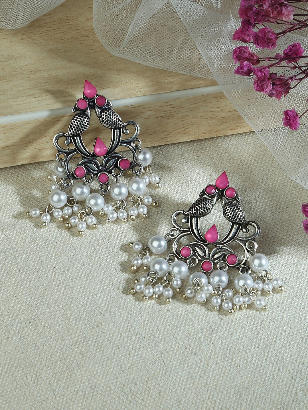 

Fida Silver Plated Contemporary Drop Earrings, Pink