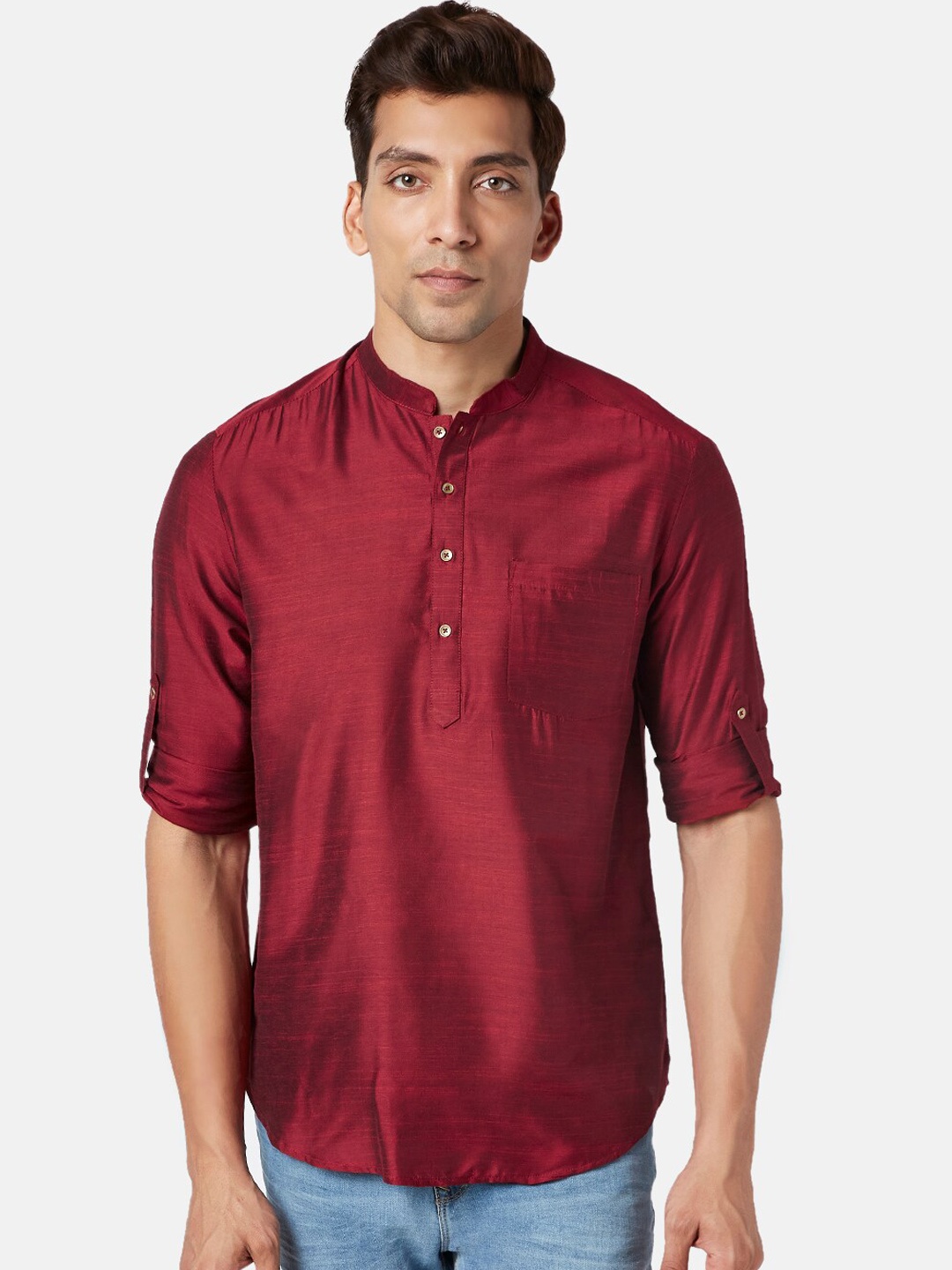 

indus route by Pantaloons Mandarin Collar Kurta, Maroon