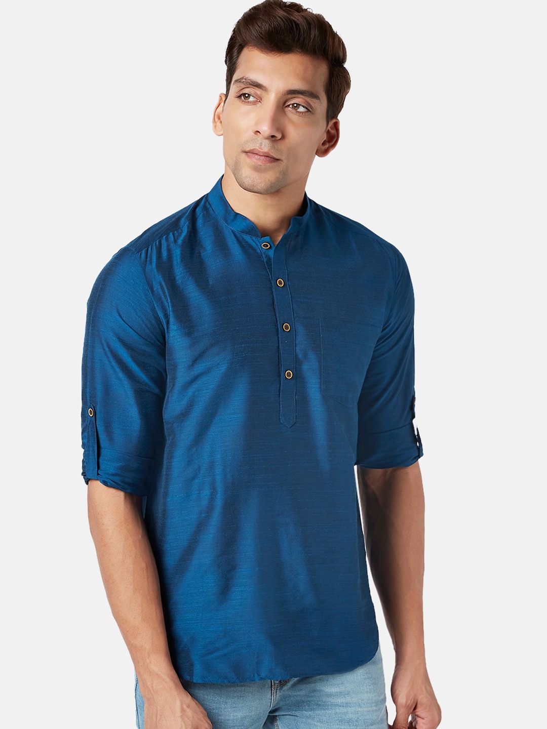 

indus route by Pantaloons Mandarin Collar Kurta, Blue