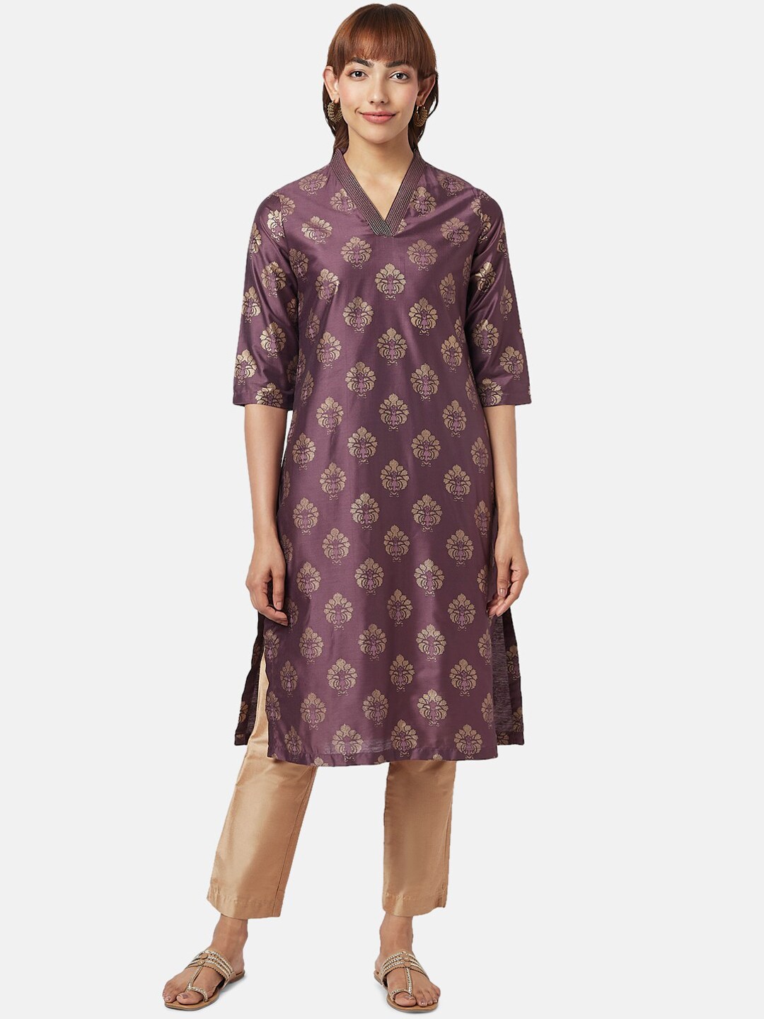 

RANGMANCH BY PANTALOONS Ethnic Motifs Printed Kurta, Purple