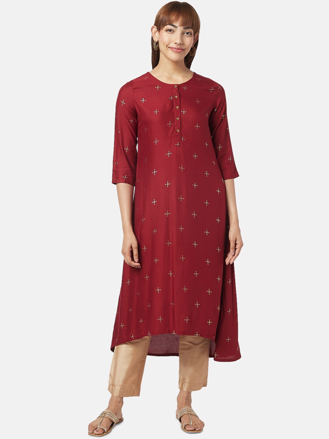 

RANGMANCH BY PANTALOONS Geometric Printed Kurta, Maroon